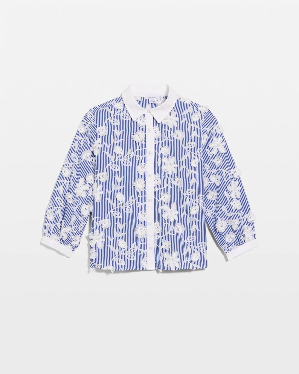 Cotton 3D Embroidered Striped Shirt | Chico's